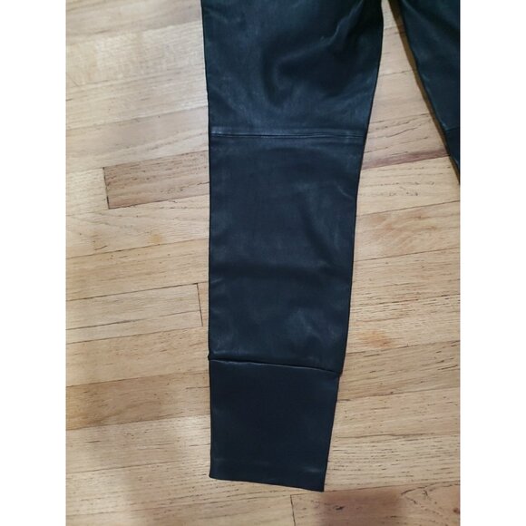 Theory Pants Black Lamb Adbelle Leather Stretch  Leggings Size 8 Elastic Waist - Picture 12 of 13